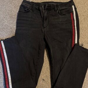 Joe’s Black Jeans with Red and White Stripes